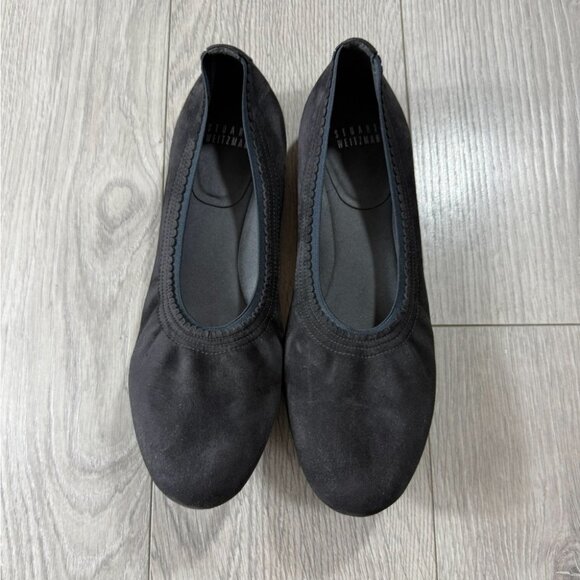 Stuart Weitzman Gabby Scrunch Gray Suede Leather Ballet Flats - Picture 1 of 8